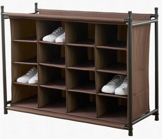 16-Compartment Shoe Organizer - 25"Hx32"W, Brown