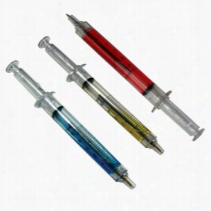 Ballpoint Clicker Syringe Pens - Red, Blue or Yellow